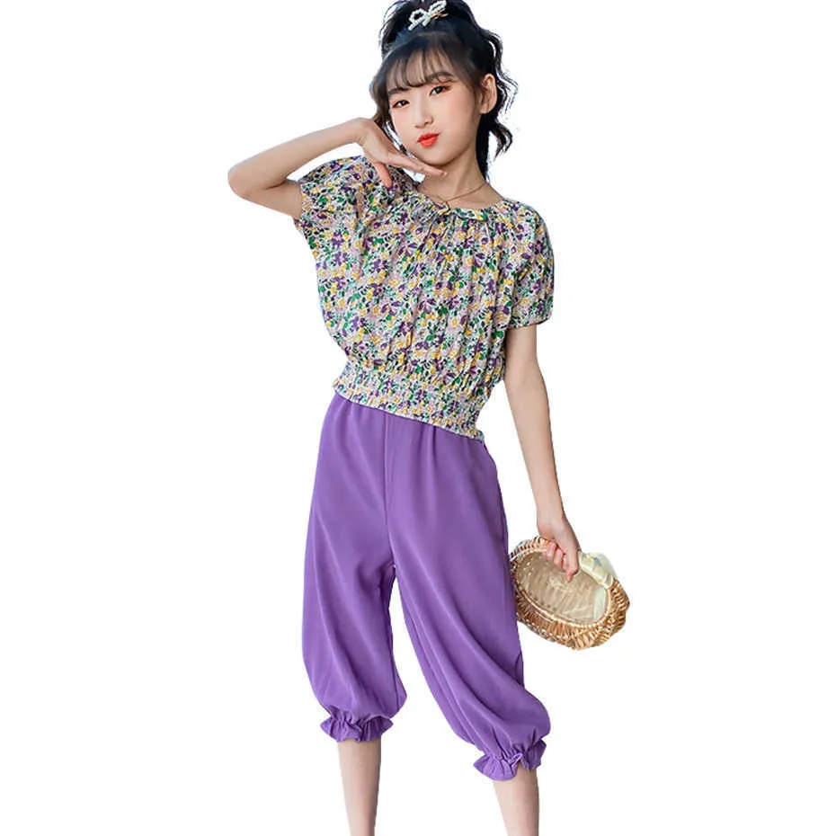 Vêtements pour enfants T-shirt floral + Tenues courtes pour filles Summer Style Casual Kid 6 8 10 12 14 210528