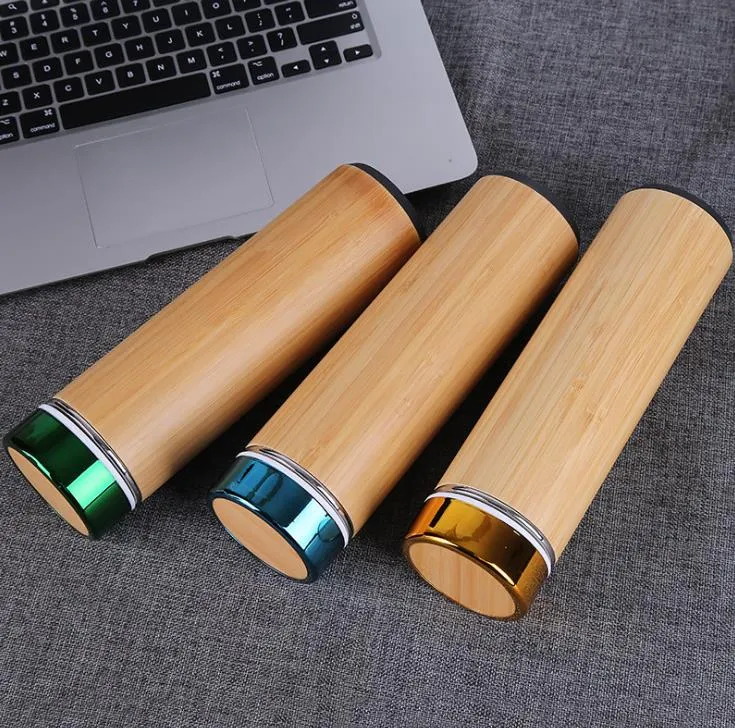 17oz Bamboo Tumbler with Tea Infuser and Strainer Stainless Steel Water Bottle Double Wall Vacuum Insulated Travel Mug SN2282