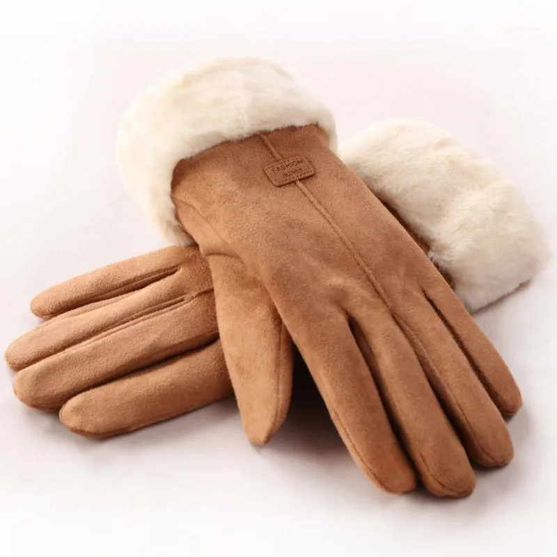 Fashion Women Winter Warm Solid Stretch Cotton Gloves Ladies Girls Outdoor Heat Full Finger Lined Driving Glove1