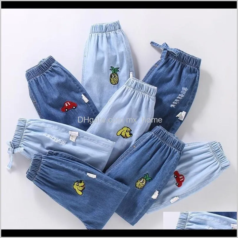 Clothing Baby, & Maternity Drop Delivery 2021 Chilrens Cartoon Jeans Loose Elastic Waist Unisex Denim Pants Summer Thin Section Trousers Baby