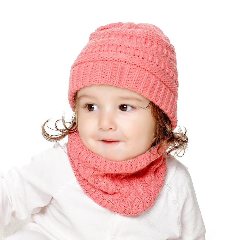 Multi-color 2pcs children's hats and scarves sets plus velvet thickened kid's winter Beanie kids knitted hat scarf set XDJ074