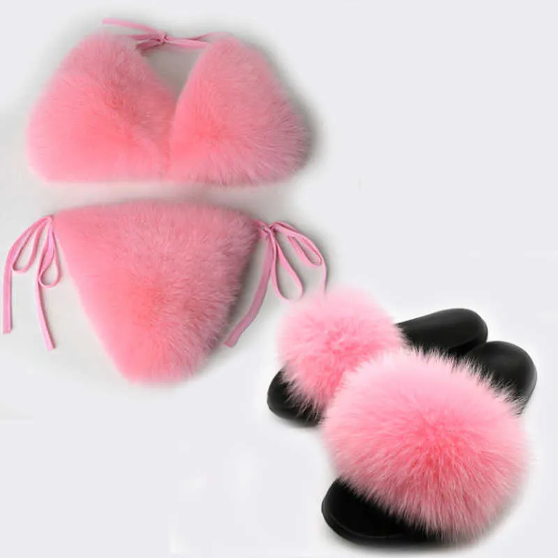 Sexy Fox Fur Bikini Set Fur Slippers, Sandals, And Bra For Women Perfect  For Summer Beach And Pool H0914 From Dafu07, $35.4