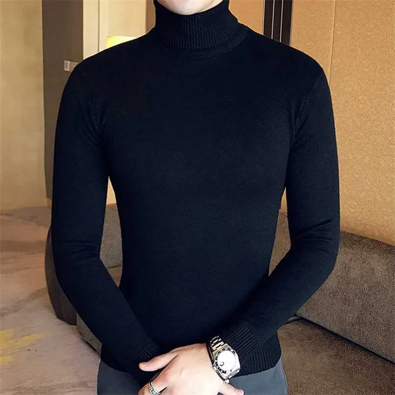 Märke Men Turtleneck Tröjor Och Pullovers Mode Strikkad Tröja Vinter Män Pullover Homme Ull Casual Solid Kläder 211006