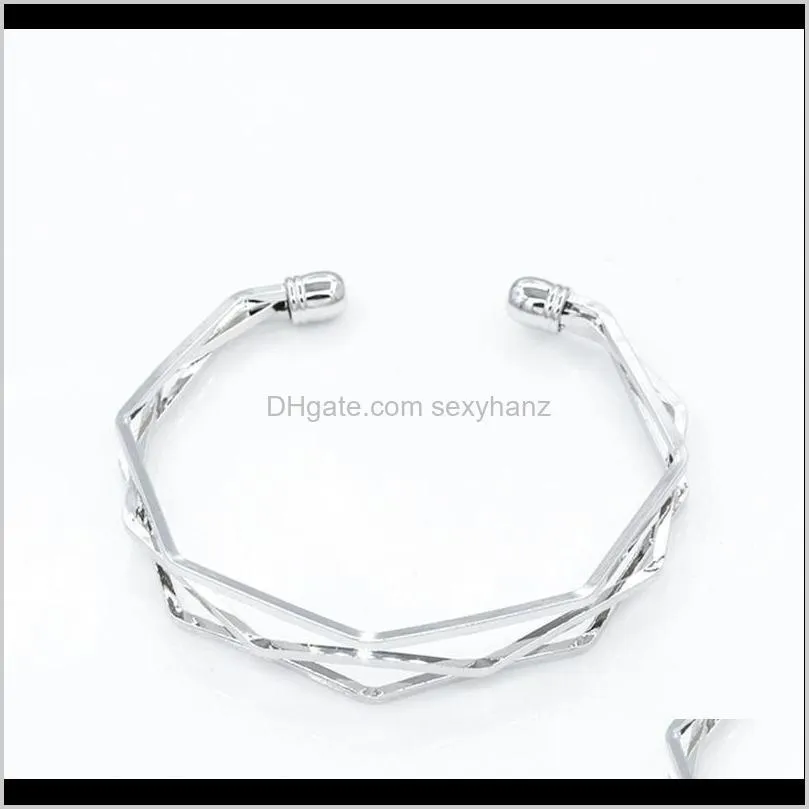 bm062 fashion geometric open bracelet for women three layers alloy personality bangles jewelry wholesale