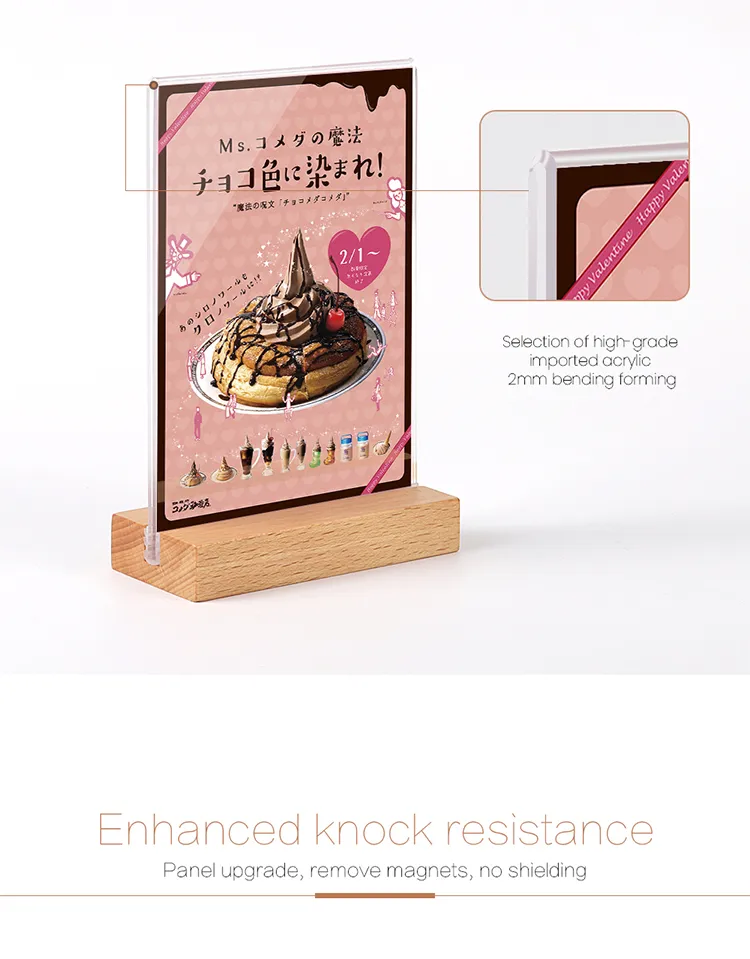 High Quality Hot-bending A5 Clear Tabletop Tent Card Wooden Restaurant Plastic Upright Acrylic Table Menu Holder Display