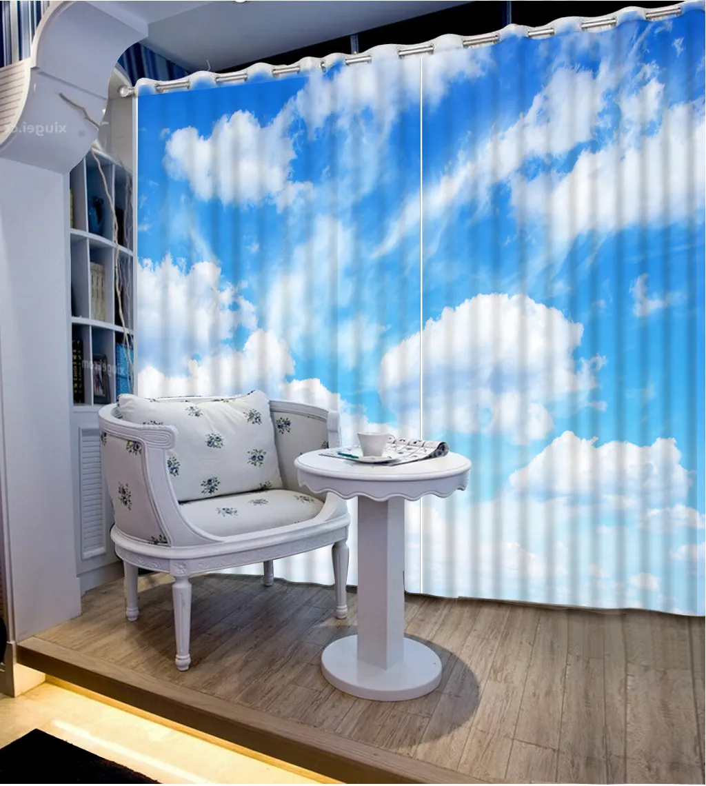 Blå himmel och vita moln 3D gardin konst landskap gardiner för vardagsrum sovrum hem dekor blackout draperier