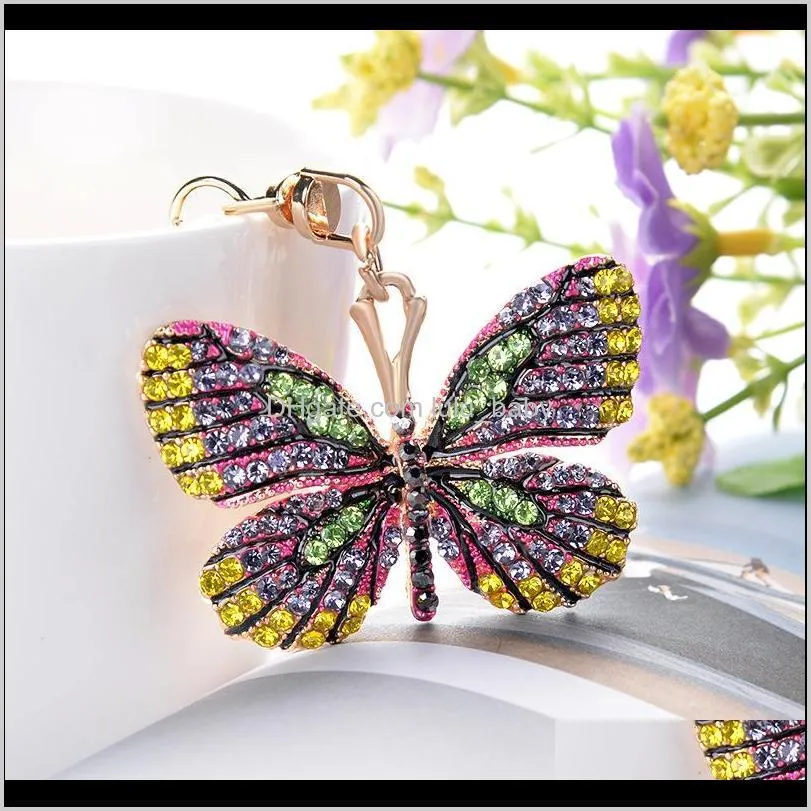 new trendy fashion ins luxury designer pretty colorful diamond rhinestone butterfly bag charms keychains for women girls