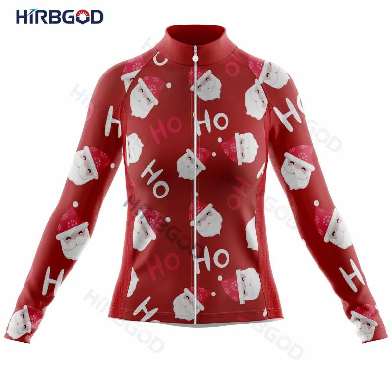 Racing Jackets HIRBGOD 2022 Red Cute White Beard Christmas Women's Long-Sleeved Cycling Jersey Autumn Quick Dry Top Wear Clothes