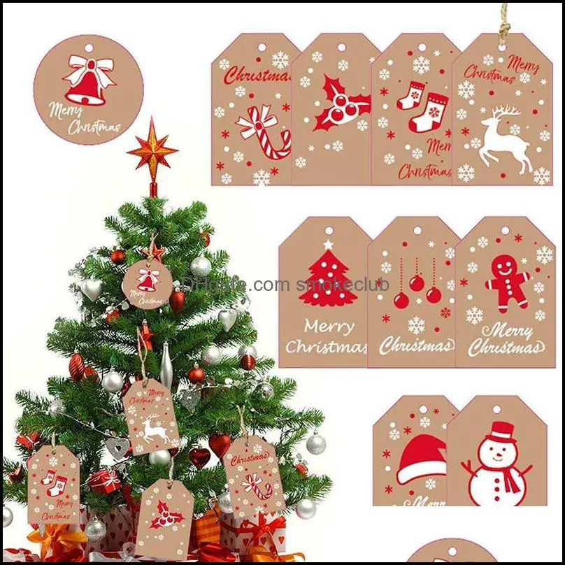 Greeting Cards 1 Set Christmas Kraft Paper Tag Card With Rope Decorations Gift Box Labels Party Supplies Navidad Xmas Year