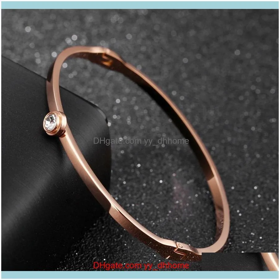 New trendy Fashion luxury designer rose gold titanium steel simple diamond zircon bangle bracelet for woman girls 17 cm