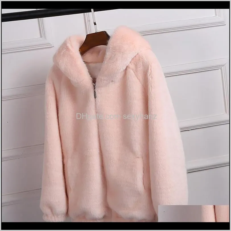 pure white pink black hooded faux fur coat women`s autumn winter thick warm soft fluffy zipper jacket casual loose outerwear1