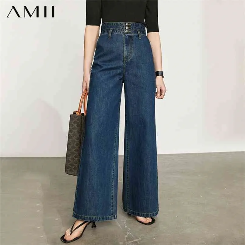 Amii minimalism vår sommar jeans för kvinnor mode hög midja lösa kvinnliga bredben byxor kausal kvinnors 12140222 210809