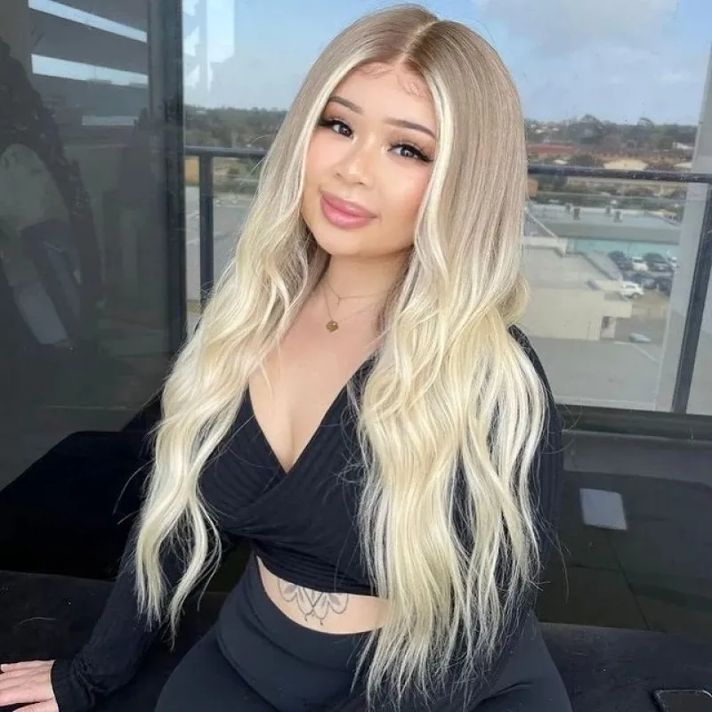 New Platinum Ombre Ash Blonde Glueless Women Wigs Wave 1800Density Human Hair 13X6 Transparent Lace Front Wig Preplucked Middle Brazilian Remy Full Lacewigs 5 wigs