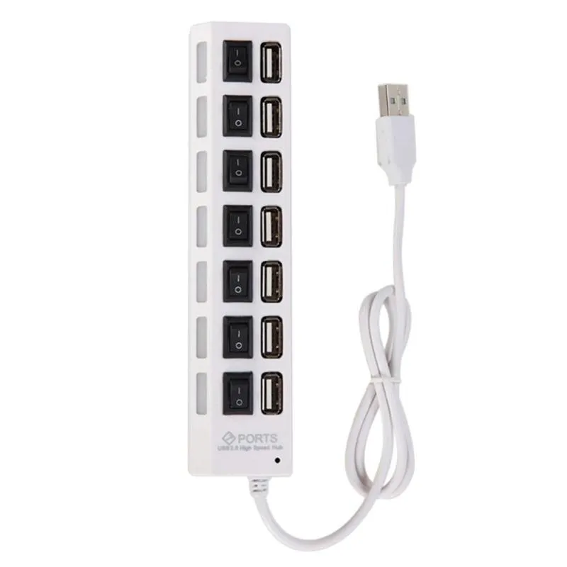 Hubs 7 Port USB Splitter Portable Data Hub med individuell på / av-switch och LED-överspänningsskydd