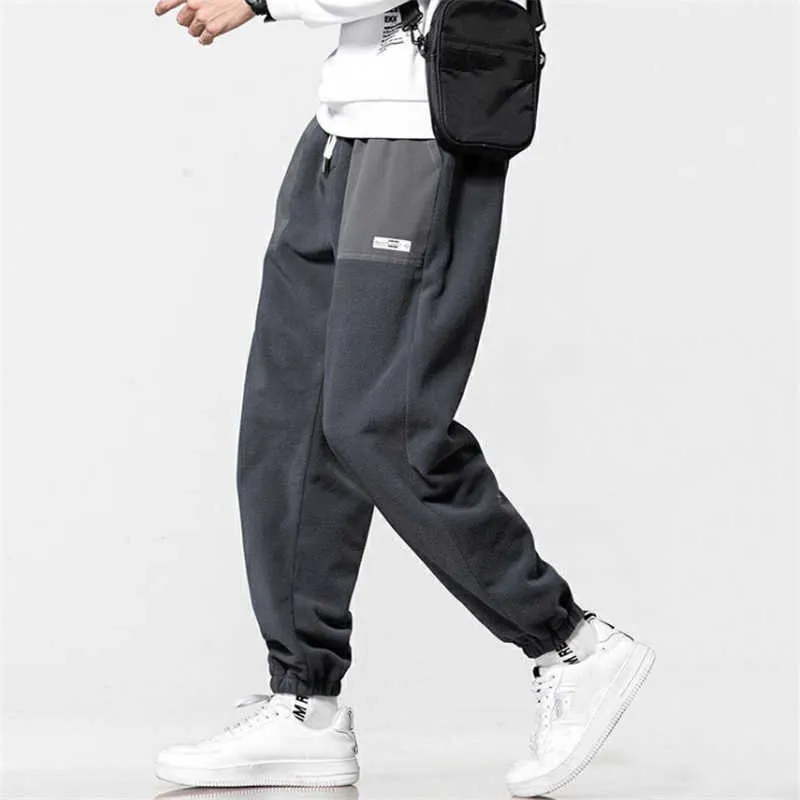 Losse Harem Jogging Broek voor Mannen Winter Big Size Fleece Warm Lange Broek Mid-Taille Outdoor Comfortabele Pantalons Hommes 210707