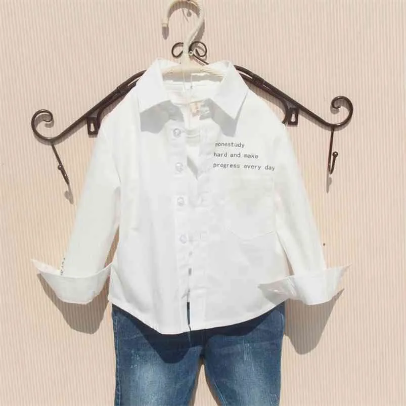 Automne garçons chemises coton blanc à manches longues hauts pour grands Kds vêtements pour adolescents couleur noire printemps coréen bébé vêtements 210622