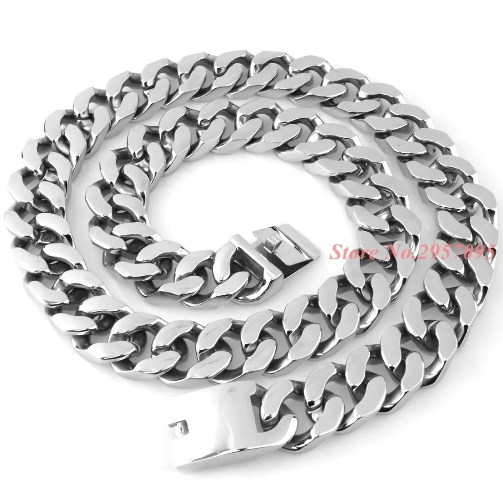 Fate Love 20MM Super Heavy Thick Mens Flat Curb Cuban Chain Necklaces Silver Color 316L StainlSteel Hip hop Necklace X0509