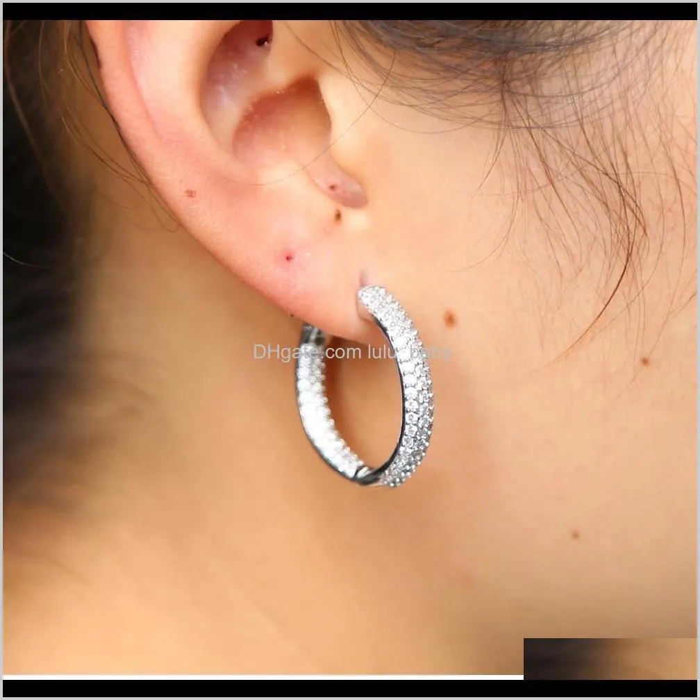 2018 new micro pave cz big hoop earring 25mm 50mm 2 sized fashion jewelry cubic zirconia shiny silver plated classic jewelry