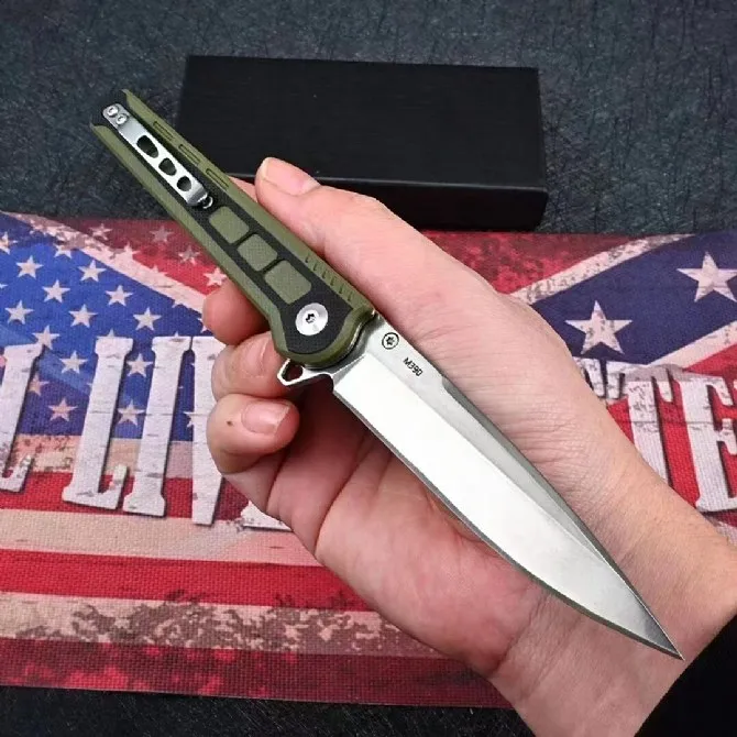 Special Offer High Quality Flipper Folding Knife D2 Stone Wash Blade G10 + Stainless Steel Handle Ball Bearing Fast Open EDC Pocket Knives