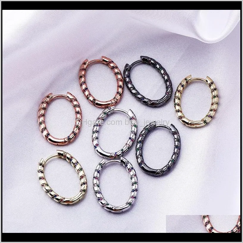 best selling copper gold silver plated multi-color available cz oval shape diamond huggie hoop earrings dff0674