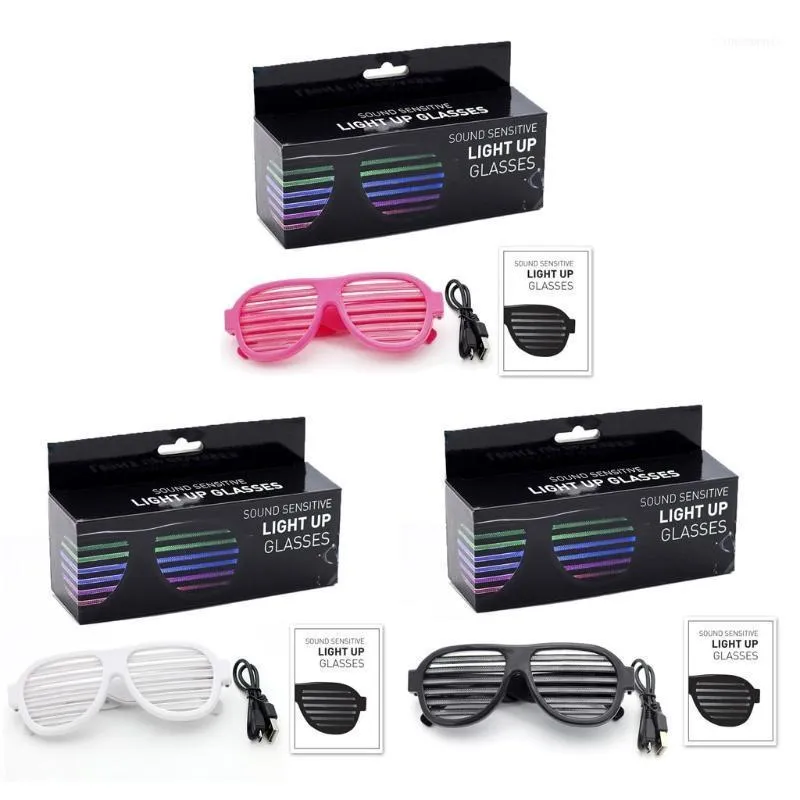 Солнцезащитные очки освещают очки дискотеки реагируют на звуковую музыку аккумуляторные затворы оттенки Rave LED вечеринка в темноте1