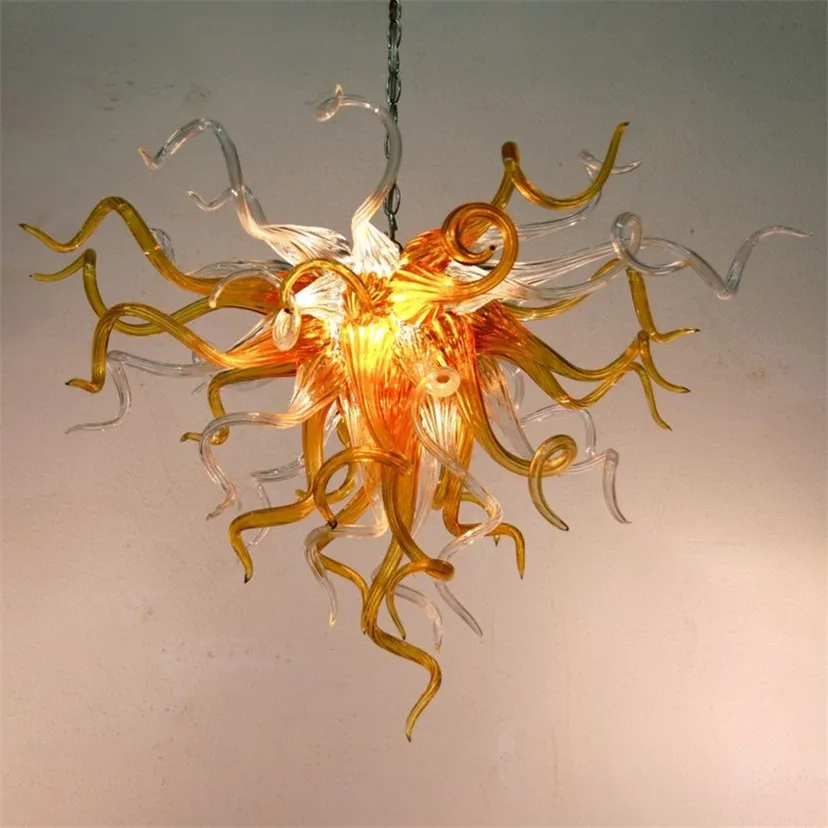 Modern handblåst glas hänge lampor LED-lampor Amber och Clear 24 av 36 inches Murano ljuskrona Vardagsrum Sovrum Art Decor till salu