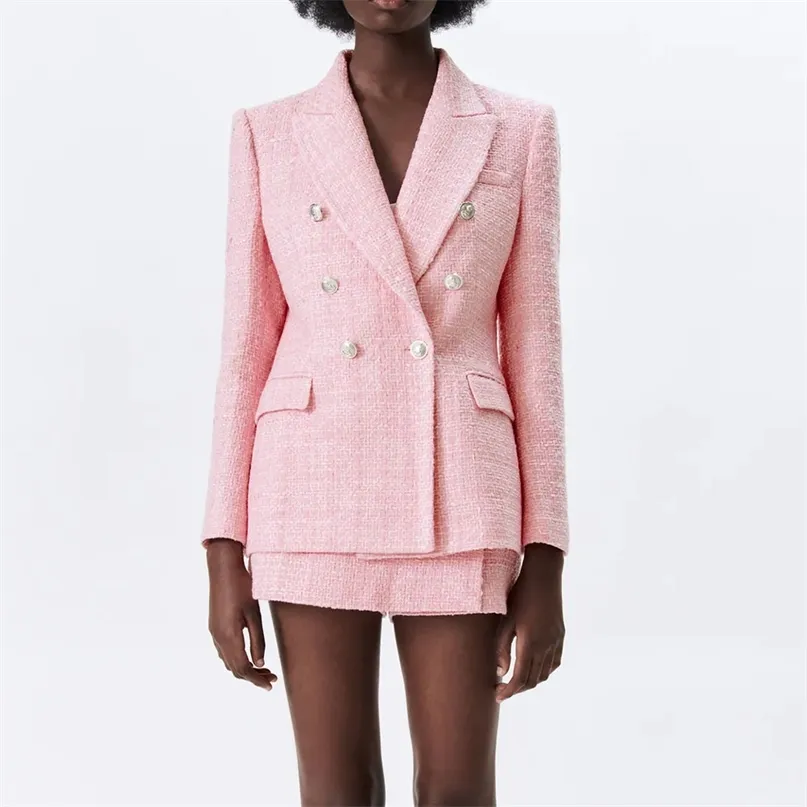 veste pour femme de style printemps revers rose à manches longues à double boutonnage blazer européen et américain sous-texturé 211019