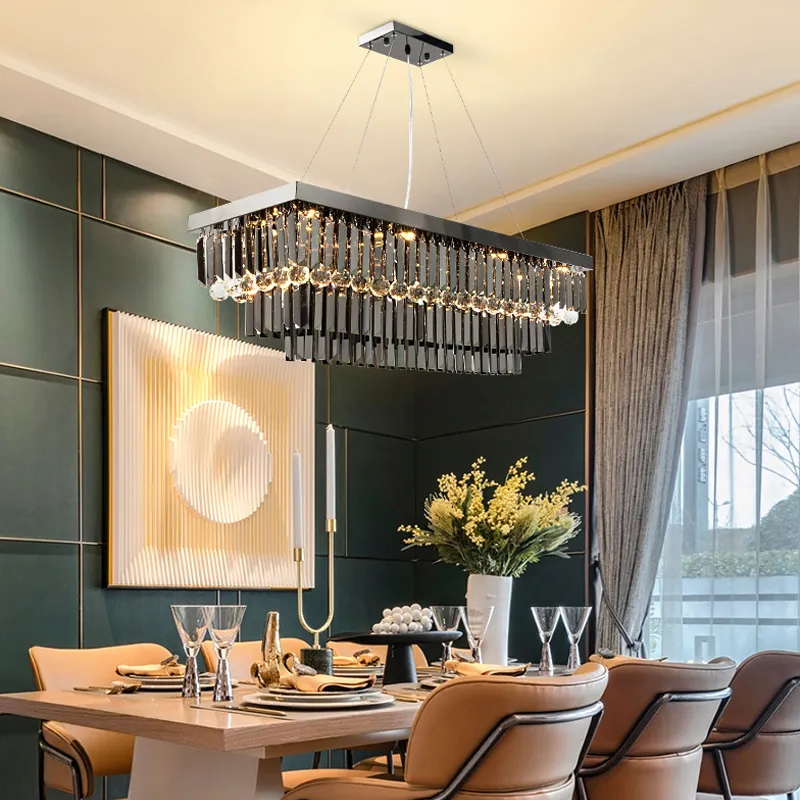 Modern Smoke Grey Crystal Chandelier Pendant Light Fixture for Kitchen  Dining Room