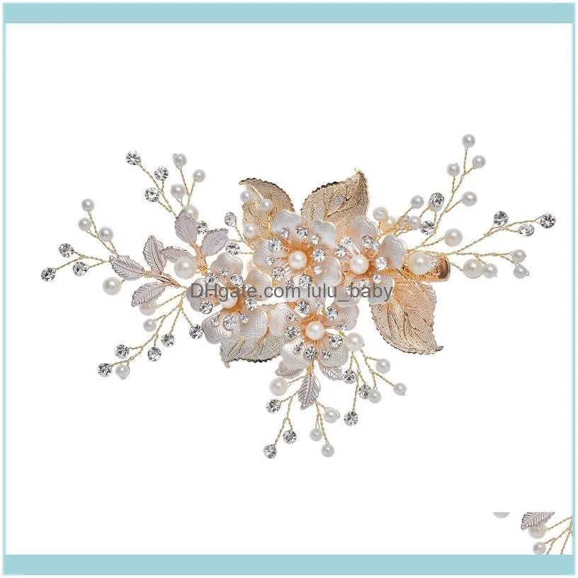 Trendy Flower Wedding Accessories Pearl Rhinestone pin Headdress Handmade Bridal Tiara Woman Prom Hair Jewelry