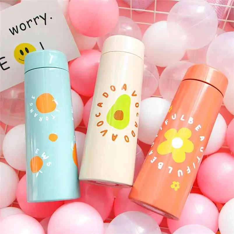 Cute Cartoon Thermos Double Wall Stainless Steel Vacuum Flasks Coffee Water Bottle Travel Insulated Cup 210423