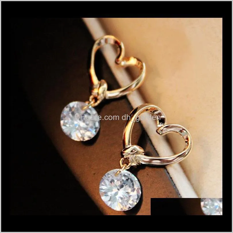 gold plated love heart bowknot stud earring pearl crystal cubic zirconia earrings bride women wedding earrings jewelry