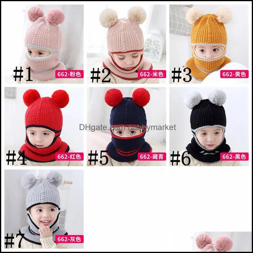Kids Neckerchief Mask Beanies Multifunctional Child Knited Hats Pom Pom Ball Cute Warm Winter Thicken Hat Boy Girl Baby LLA1025