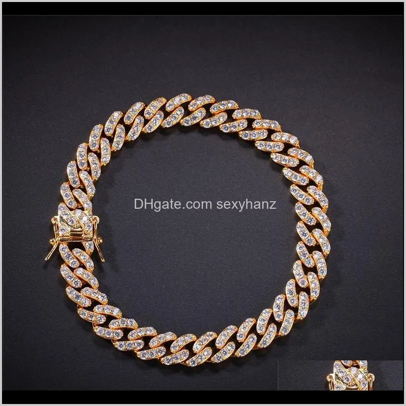 iced out 8mm gold silver iced out cuban link bracelet copper material clasp chain bracelet 7/8/inches