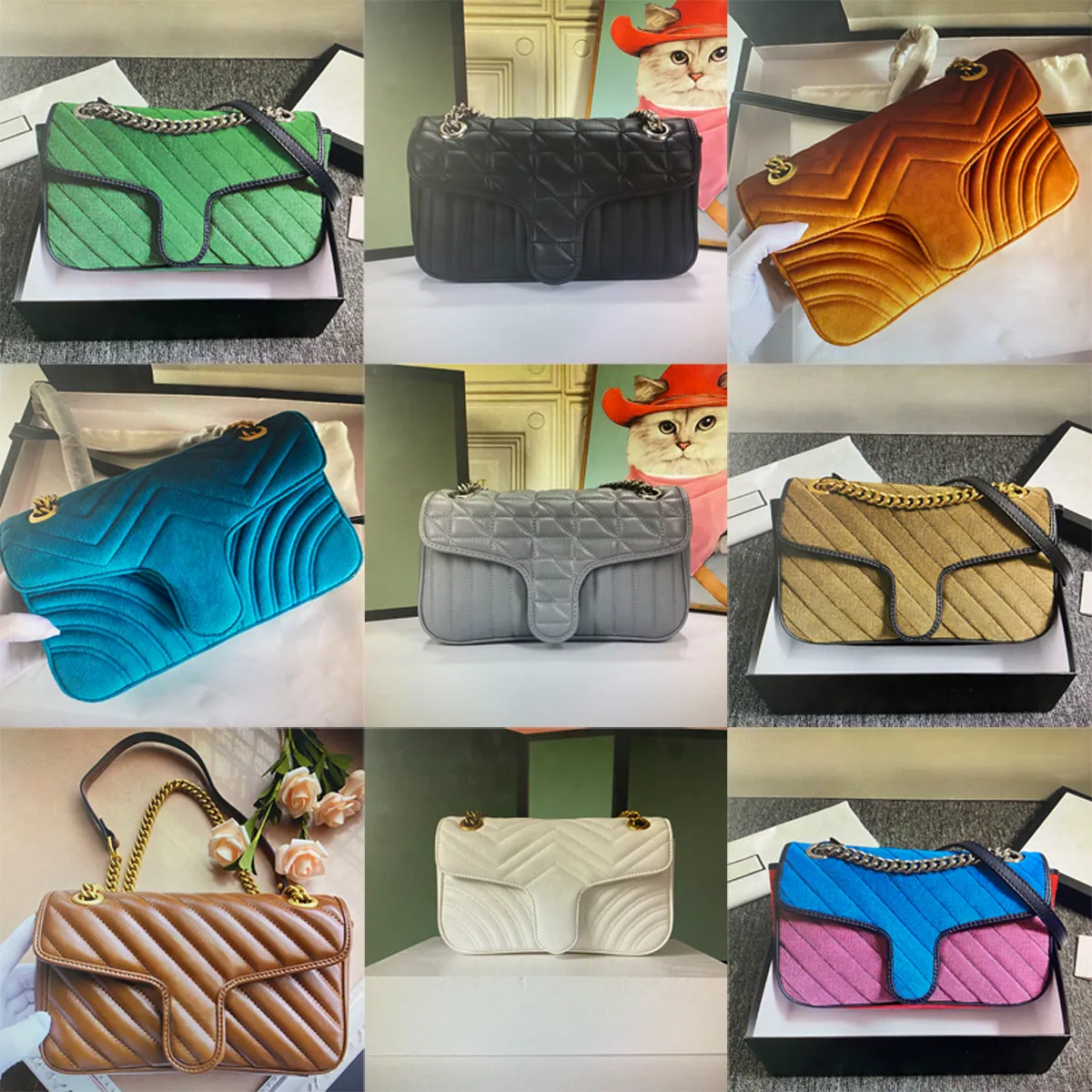 Luxurys Marmont Purse Designer Borsa a tracolla per donna Borse a mano a tracolla Donna classica originale Marche Borsa a mano da sera Borsa a tracolla a catena da donna di moda