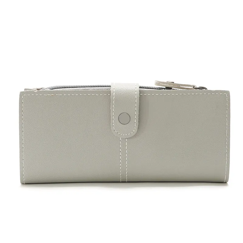 PU Leather Long Simple Buckle Multi Card Posizione Zipper Busta Portafoglio Borsa per cellulare Pochette da donna