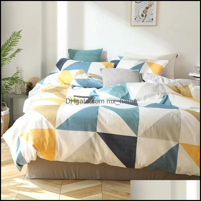 Bedding Sets MICHIKO Home Textile Geometric Pattern Quilt Cover Pillowcase Bed Sheet Bedroom Cotton Set Double Four-piece