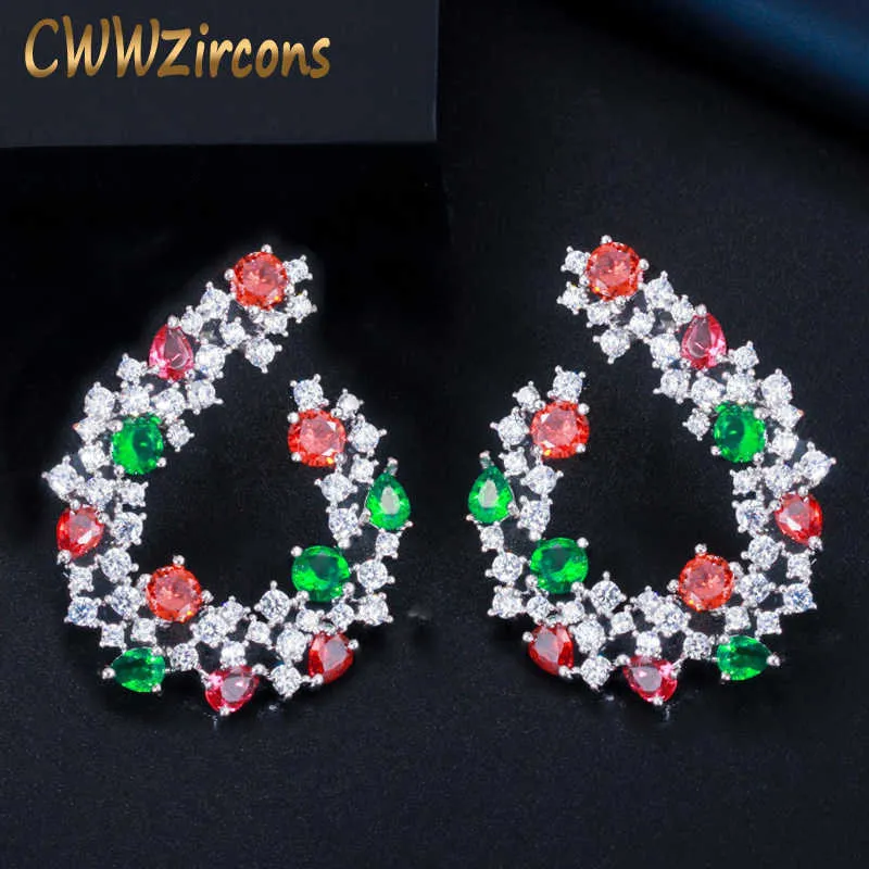 Haute Qualité design de marque Multi rouge vert zircone cubique Big goutte boucles d'oreilles de mode bijoux de mode pour femmes CZ617 210714