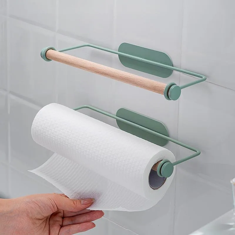 Handdoekrekken keukenpapier rek smeedijzeren wand gemonteerde huishoudfilm gratis geperforeerde roll-opslag accessoires houders