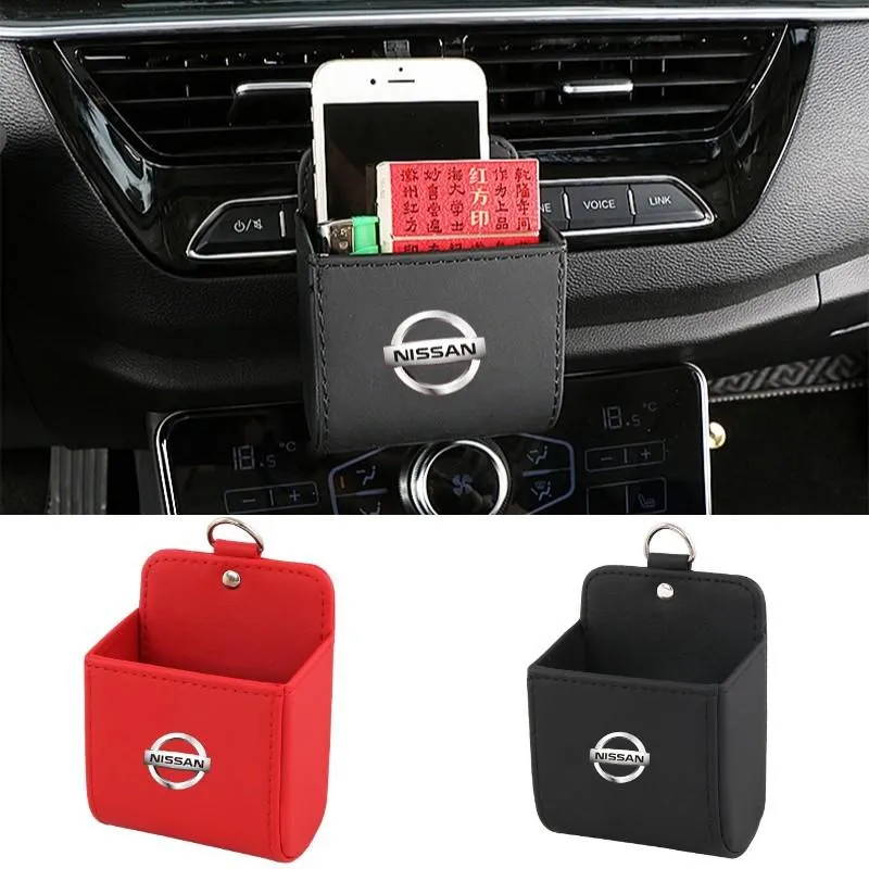 Auto Organizer Leder Air Outlet Gläser Telefon Lagerung Box Taschen Für X-Trail Juke Note Leaf Qashqai Altima Tiida navara