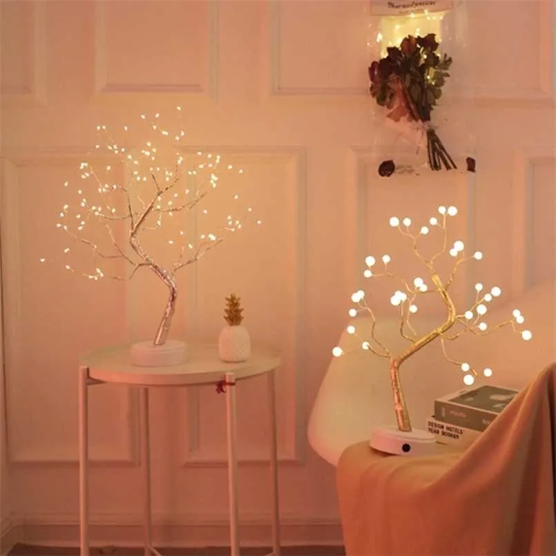 LED Fée Nuit Lumière Arbre De Noël Ornement Lampe De Table Batterie USB Exploité Décoration pour La Maison Navidad Cadeau De Noël 211105