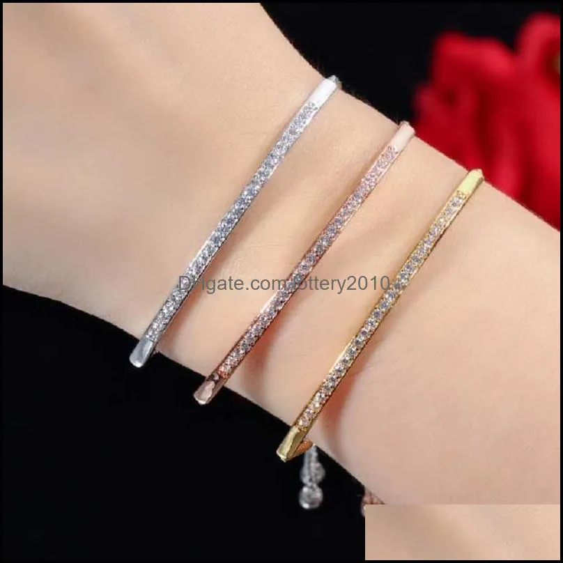 Link Bracelets JewelryLink Chain Valentines Day Presenteer Instelbare Bracelet Bangle For Women Captivate Bar Slider Brilliant Rose Gold Colo
