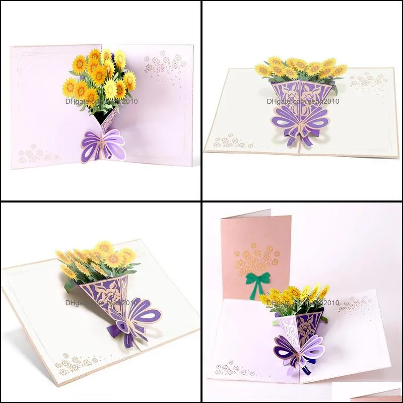 Greeting Cards Invitation 3D Flower Bouquet Paper Up Card With Blank Envelope Invitations Wedding Gift