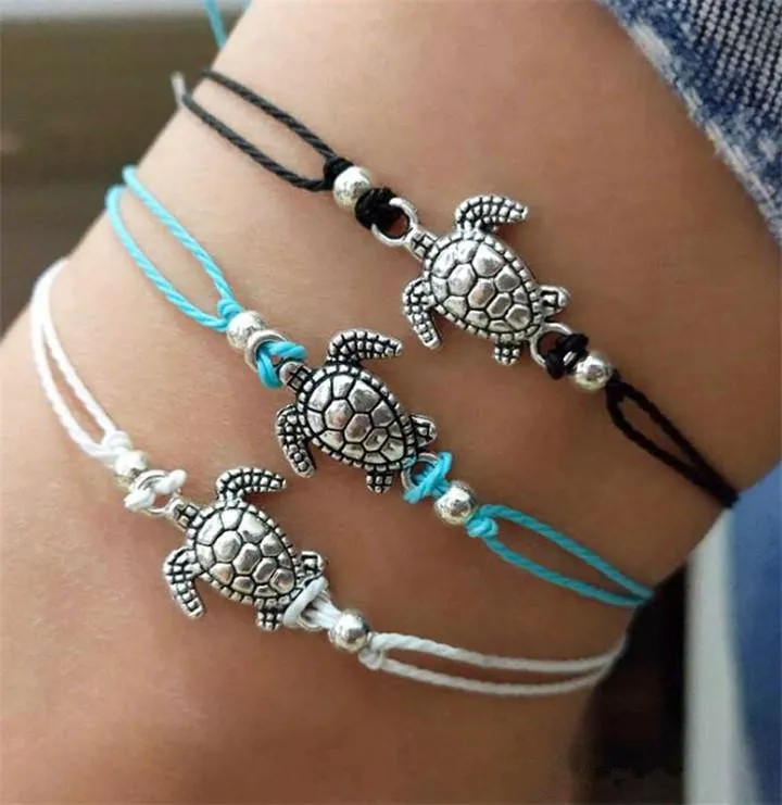 Summer Beach Turtle Shaped Charm Rope String Anklets For Women