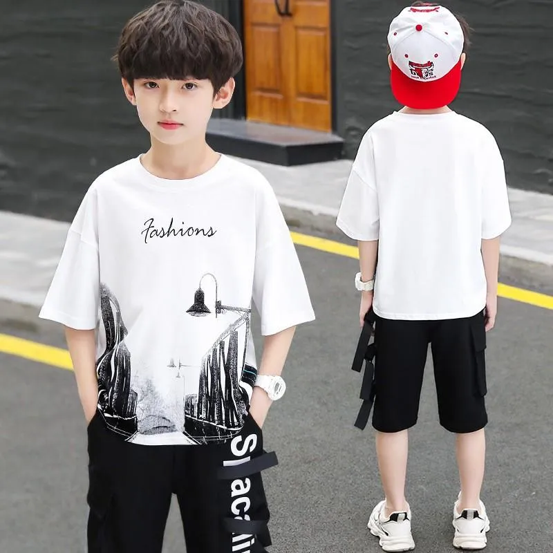 Kleidung Sets Kinder Jungen Kleidung Teenager Boy Sommer Kurzärmele Tops Shirt+Hosen Anzüge Kinder Outfit 3 4 6 8 10 12 Y.