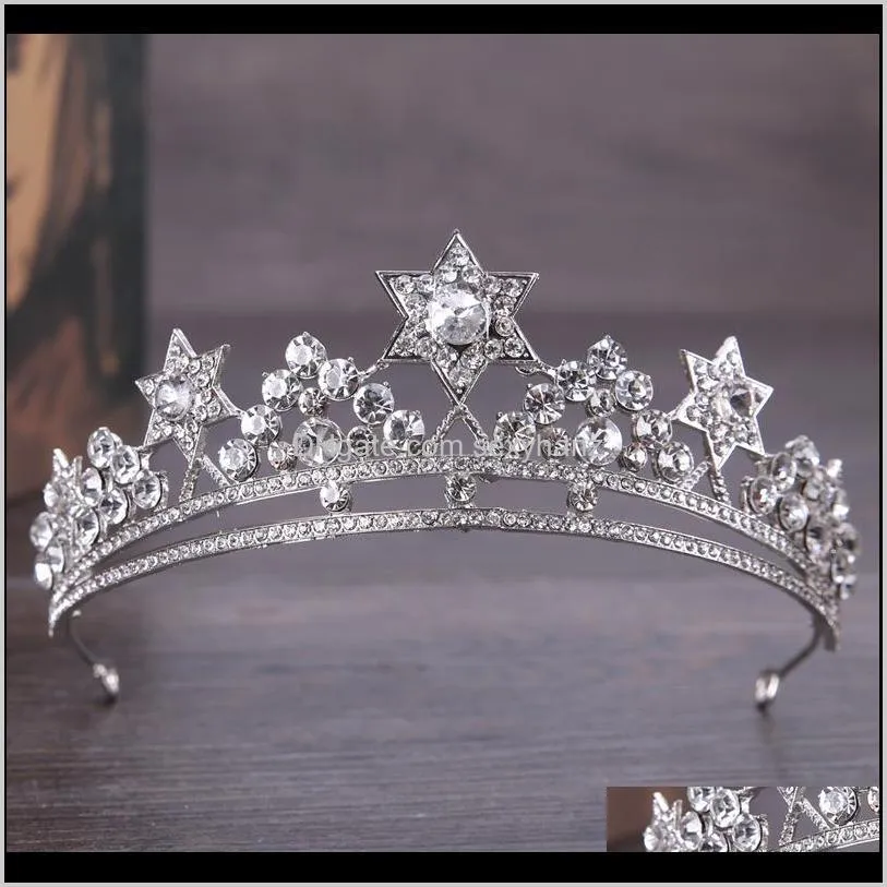 baroque star princess crown rhinestone tiara bridal wedding star headdress handmade crystal hair accessories birthday gift