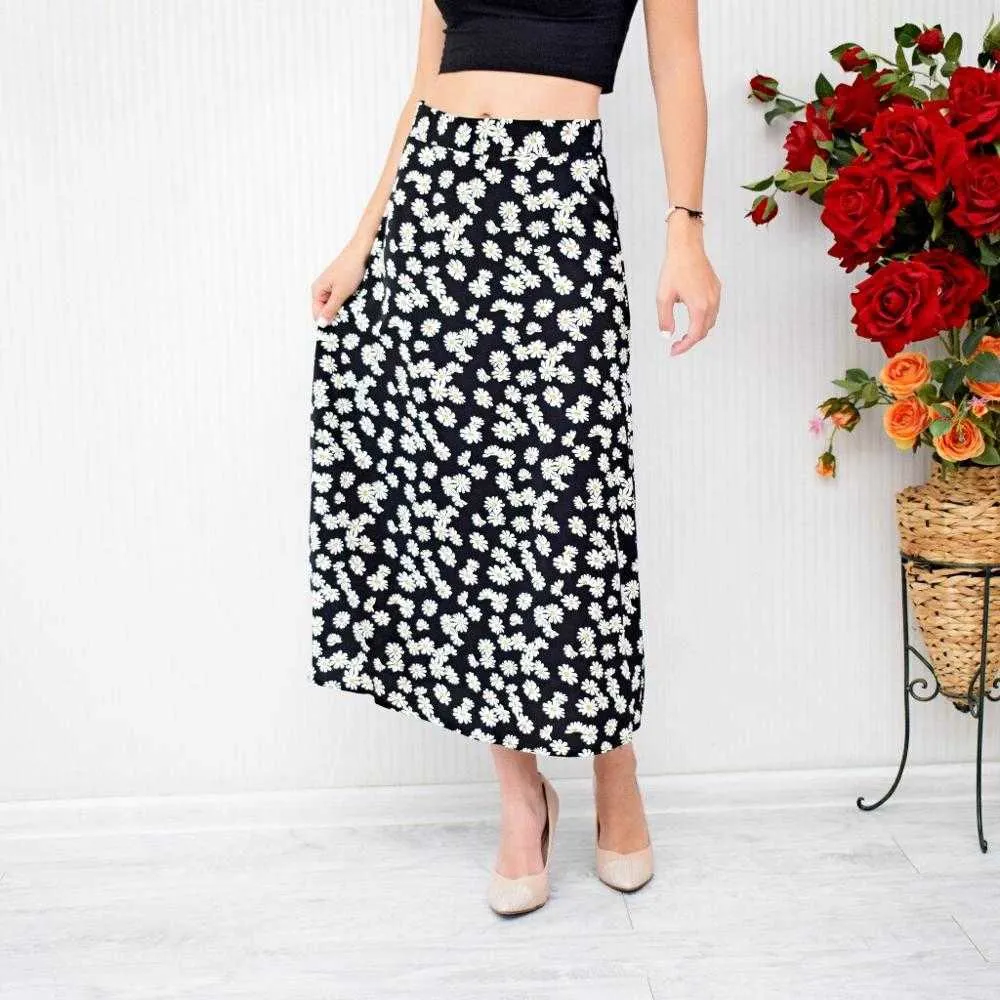 Zipper Summer High Waist Skirt Women Fashion Floral Daisy
