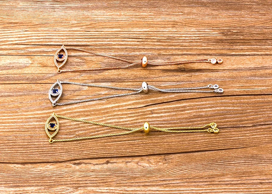 Armbänder, klassisches Charm-Armband mit bösem Blick für Frauen, glänzender Prinzessschliff, kubischer Zirkonia, CZ, verstellbare Armreifen, Kupferschmuck_voghion.com