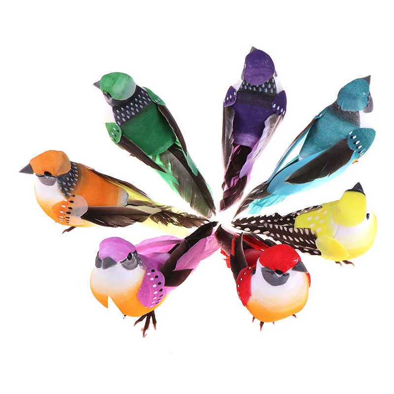 6pcs/set Artificial Foam Feather Lifelike Beads Simulation Bird DIY Party Crafts Ornament Props Home Garden Wedding Decoration X0710