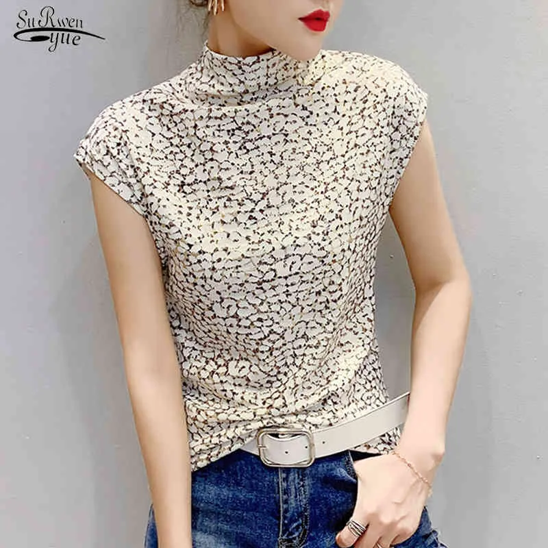 Sommer Leopard Print Slim Fit Frauen Shirts Casual Kurzarm Elastische Bluse Dame Pullover Tops Blusas 9759 210508