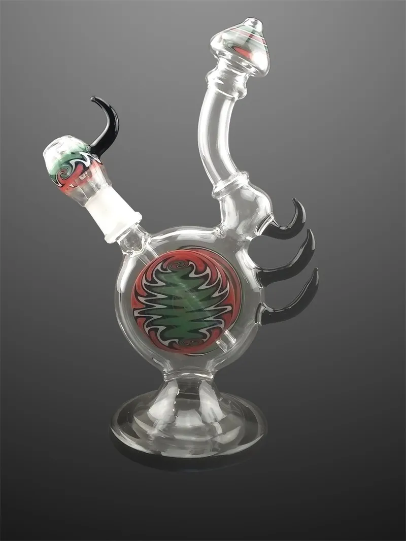 Nytt färgstarkt mönster kreativt glas bong hookah vatten rökning rör shisha med ox horn